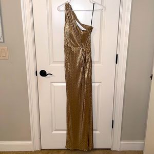 Gold One Shoulder Long Formal Dress